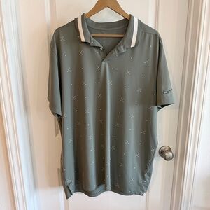 Nike Golf Dri Fit Polo Shirt Mens XL Green Crossed Clubs Print Performance
